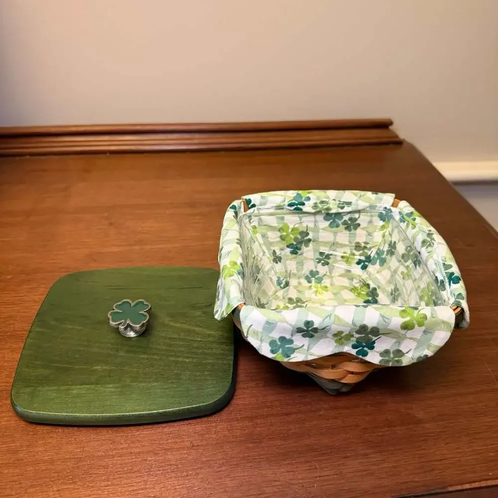 Longaberger 2006 Lucky Twist Basket Lid Fabric Liner Protector Shamrock St. Patr